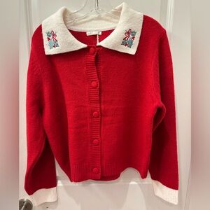 NWT Moon & Madison Red and White festive holly berries Knit cardigan - L